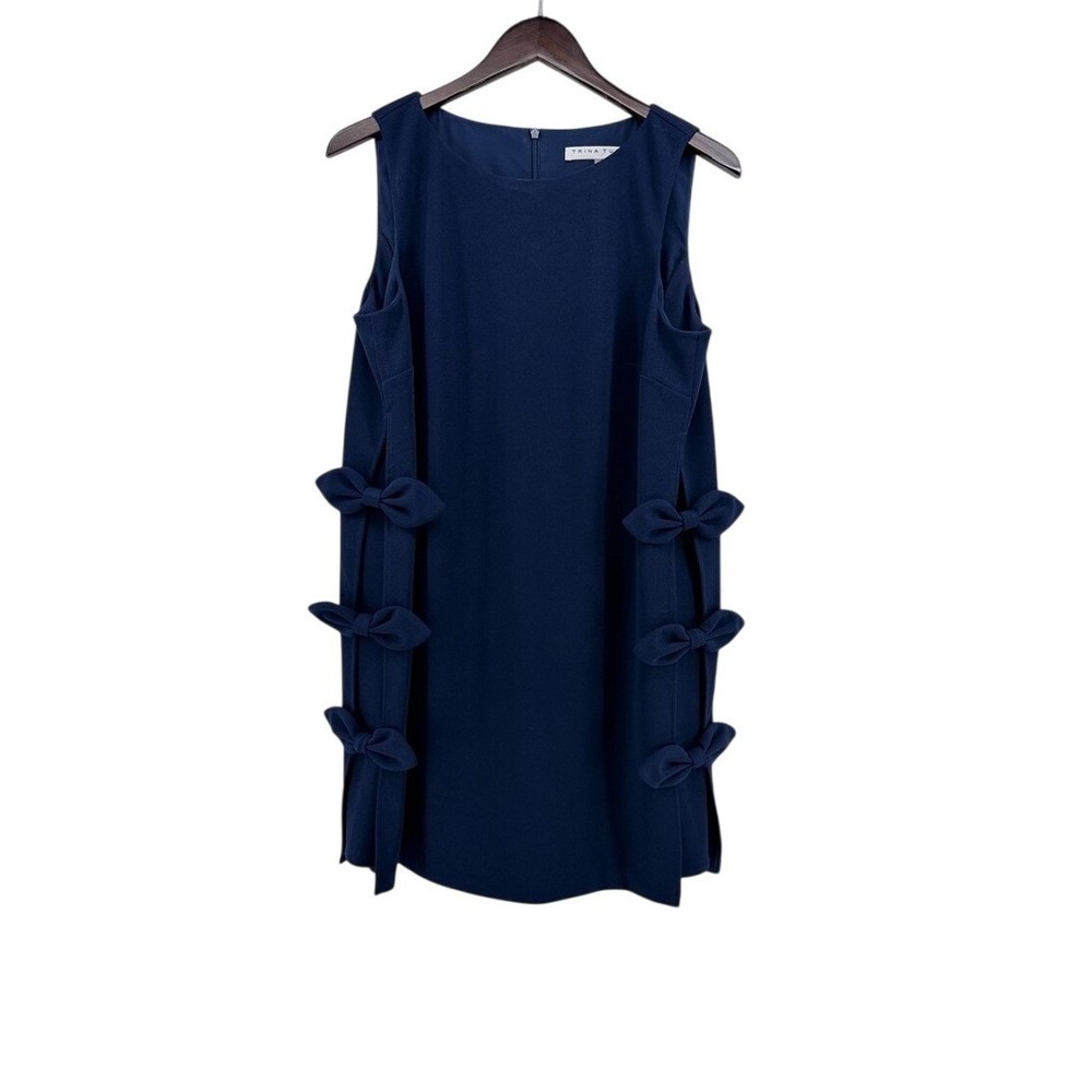 Navy Blue Sleeveless Dress Side Bow Detail Shift Mini Dress Women 10